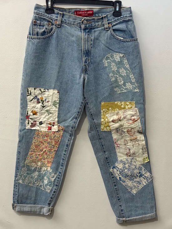 Levi's Denim - Levi's Relaxed 550 Light Blue Boyfriend Jeans with Floral Patchwork 10